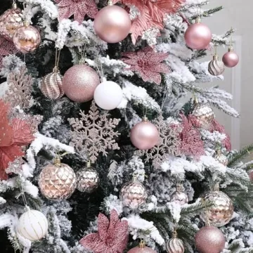 Shatterproof Rose Gold Christmas Ornaments - 36pcs Set