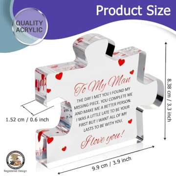 Valentines Day Gifts for him - Engraved Acrylic Block Puzzle - Gifts for Him - Anniversary Present for Husband - Fiance Birthday Gifts, Valentines Day Gifts for Boyfriend - Cool Wedding Couple Gifts