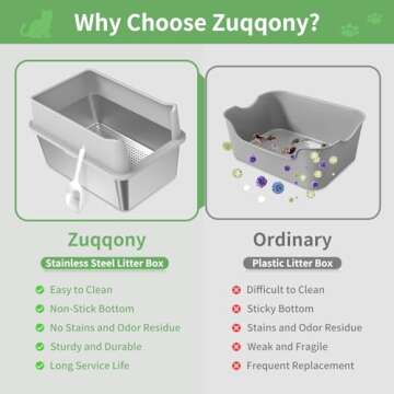 Stainless Steel Cat Litter Box with Lid - XL Anti-Leakage & Easy Clean Sifting Box for Large Cats