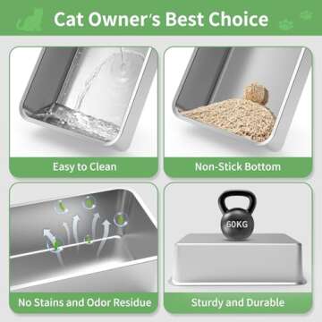 Durable Stainless Steel Cat Litter Box for Large Cats