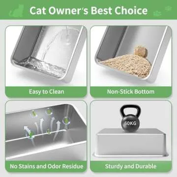 Durable Stainless Steel Cat Litter Box for Large Cats