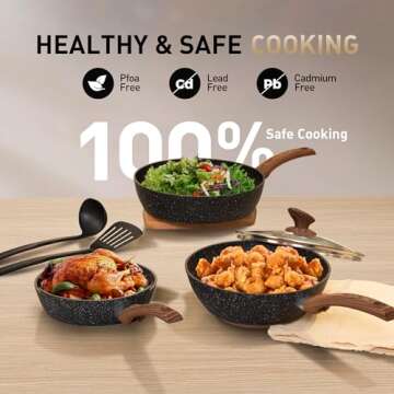 MAISON ARTS Pots and Pans Set Non Stick, 12 Piece Black Granite Kitchen Cookware Induction Compatible, Pot and Pan Sets for Cooking Nonstick