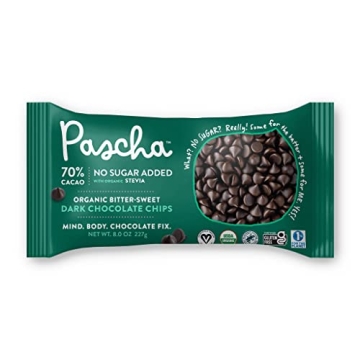 Pascha Organic Keto Sugar-Free Bitter Sweet 70% Cacao Chocolate Baking Chips, 6 Pack