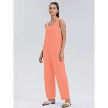 WIHOLL One Piece Jumpsuits for Women Casual Summer Vacation Outfits Rompers 2024 V Neck Halara Overalls Jumpers Fashion clothes Peach Pink S