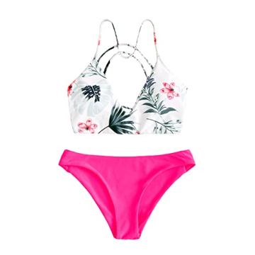 SweatyRocks Women's Sexy Bathing Suit Floral Print Cross Back Bikini Set Swimsuits