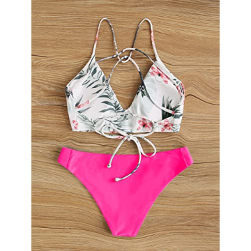 SweatyRocks Women's Sexy Bathing Suit Floral Print Cross Back Bikini Set Swimsuits