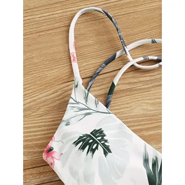 SweatyRocks Women's Sexy Bathing Suit Floral Print Cross Back Bikini Set Swimsuits