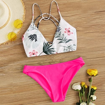 SweatyRocks Women's Sexy Bathing Suit Floral Print Cross Back Bikini Set Swimsuits