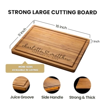 Personalized Wood Engraved Cutting Board - Customized Chopping Block - Unique Present for Wedding, Anniversary, Housewarming, Birthday, Holiday Gift Idea For Friends, Family, Mom, Dad.