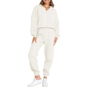 ANRABESS Women's Oversized Half Zip Sweatsuit Joggers Set