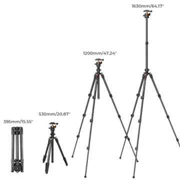 K&F Concept 64 inch/163cm Camera Tripod,Lightweight Travel Outdoor DSLR Tripods with 360 Degree Ball Head Load Capacity 8kg/17.6lbs,Cellphone Clip for Smartphone Live Streaming Vlog K234A0+BH-28L