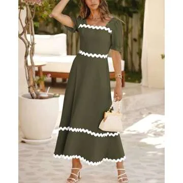 Summer Square Neck Maxi Dress with Puff Sleeves