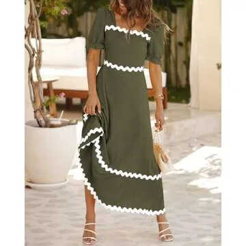 Summer Square Neck Maxi Dress with Puff Sleeves