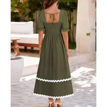Summer Square Neck Maxi Dress with Puff Sleeves