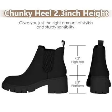 Athlefit Women's Chelsea Boots Fashion Lug Sole Chunky Heel Slip on Elastic Ankle Booties Black Suede Size 10