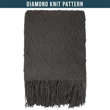 PAVILIA Dark Gray Knit Throw Blanket for Couch Bed, Soft Knitted Farmhouse Sofa Throw for Living Room, Lightweight Decorative Summer Throw Blanket for Chair, Outdoor Textured Boho Blanket, 50x60