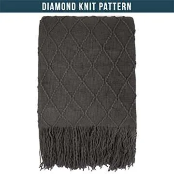 PAVILIA Dark Gray Knit Throw Blanket for Couch Bed, Soft Knitted Farmhouse Sofa Throw for Living Room, Lightweight Decorative Summer Throw Blanket for Chair, Outdoor Textured Boho Blanket, 50x60