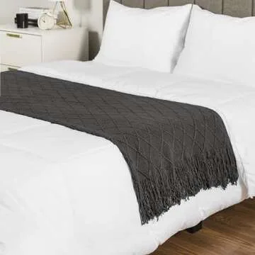 PAVILIA Dark Gray Knit Throw Blanket for Couch Bed, Soft Knitted Farmhouse Sofa Throw for Living Room, Lightweight Decorative Summer Throw Blanket for Chair, Outdoor Textured Boho Blanket, 50x60