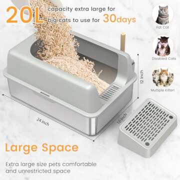 Zapstarz Stainless Steel Cat Litter Box, Enclosed Metal Litter Box with Lid, XL Extra Large Cat Litt...