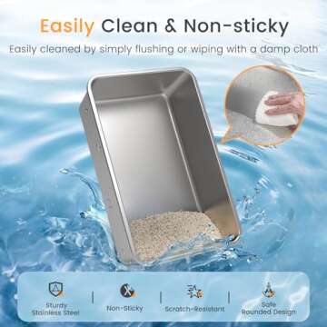 Zapstarz Stainless Steel Cat Litter Box, Enclosed Metal Litter Box with Lid, XL Extra Large Cat Litter Box for Big Cats, Non-Sticky High Side Kitty Litter Box, Anti-Leakage, Easy Cleaning (Light Grey)