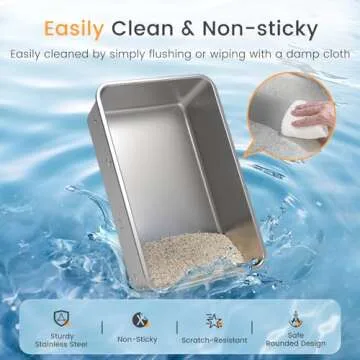 Zapstarz Stainless Steel Cat Litter Box, Enclosed Metal Litter Box with Lid, XL Extra Large Cat Litter Box for Big Cats, Non-Sticky High Side Kitty Litter Box, Anti-Leakage, Easy Cleaning (Light Grey)