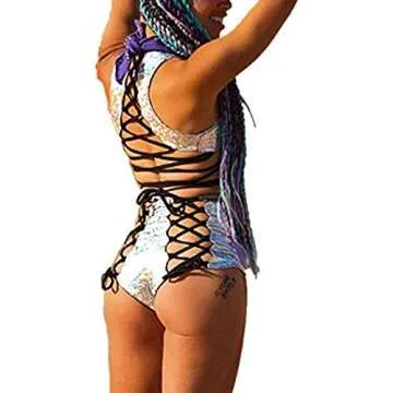 RARITYUS Women Rave Holographic Bodysuit Mini Two Piece Hologram Metallic Silver for Dance Party Clubwear EDM Festival