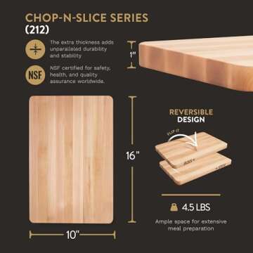 John Boos Block Chop-N-Slice Reversible Wood Cutting Board, 16"x10"x1", Maple