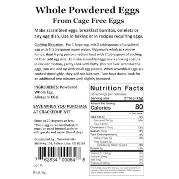 1 POUND (16 OZ) Cage-Free Whole Powdered Eggs, USDA Licensed Facility, Freshest eggs! Made in the USA, 35 Large Eggs, 1 INGREDIENT - EGGS! FARM FRESH, NON GMO, ALL NATURAL, RESEALABLE POUCH.