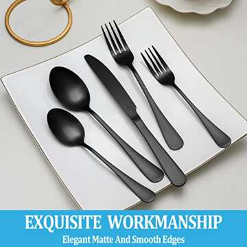 50 Piece Matte Black Silverware Set,Stainless Steel Flatware Cutlery Set Service for 10,Kitchen Tableware Set,Utensil Set for Home and Restaurant,Knives Forks Spoons Set,Satin Finish,Dishwasher Safe