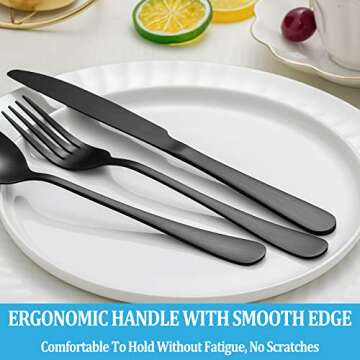 50 Piece Matte Black Silverware Set,Stainless Steel Flatware Cutlery Set Service for 10,Kitchen Tableware Set,Utensil Set for Home and Restaurant,Knives Forks Spoons Set,Satin Finish,Dishwasher Safe