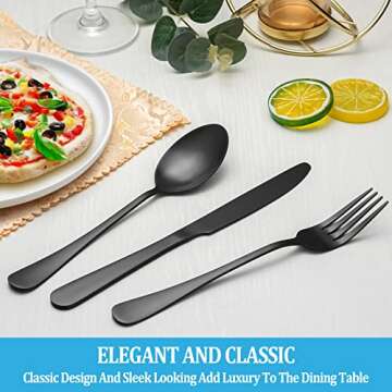 50 Piece Matte Black Silverware Set,Stainless Steel Flatware Cutlery Set Service for 10,Kitchen Tableware Set,Utensil Set for Home and Restaurant,Knives Forks Spoons Set,Satin Finish,Dishwasher Safe