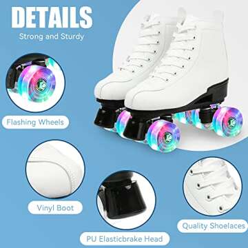 Gets Women's Roller Skates PU Leather High-top Roller Skates Four-Wheel Roller Skates Shiny Roller S...
