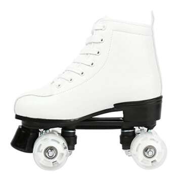Gets Women's Roller Skates PU Leather High-top Roller Skates Four-Wheel Roller Skates Shiny Roller Skates for Girls Unisex (White Flash Wheel,US: 9.5)