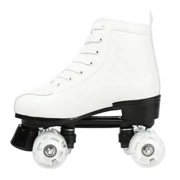 Gets Women's Roller Skates PU Leather High-top Roller Skates Four-Wheel Roller Skates Shiny Roller Skates for Girls Unisex (White Flash Wheel,US: 9.5)