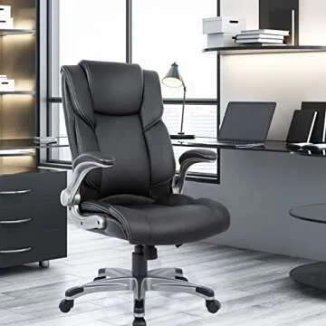 COLAMY High Back Executive Office Chair- Ergonomic Home Computer Desk Leather Chair with Padded Flip...