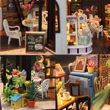 MAGQOO Miniature Dollhouse Tiny Dollhouse Tiny House Kit Tiny Dollhouse Kit DIY House Kit DIY Dollhouse Kit DIY Miniature Dollhouse Kit Creative Room with Furniture (Coffee House Dust Proof Included)
