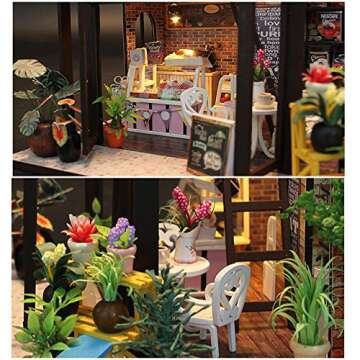 MAGQOO Miniature Dollhouse Tiny Dollhouse Tiny House Kit Tiny Dollhouse Kit DIY House Kit DIY Dollhouse Kit DIY Miniature Dollhouse Kit Creative Room with Furniture (Coffee House Dust Proof Included)