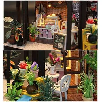 MAGQOO Miniature Dollhouse Tiny Dollhouse Tiny House Kit Tiny Dollhouse Kit DIY House Kit DIY Dollhouse Kit DIY Miniature Dollhouse Kit Creative Room with Furniture (Coffee House Dust Proof Included)