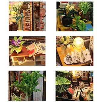 MAGQOO Miniature Dollhouse Tiny Dollhouse Tiny House Kit Tiny Dollhouse Kit DIY House Kit DIY Dollhouse Kit DIY Miniature Dollhouse Kit Creative Room with Furniture (Coffee House Dust Proof Included)