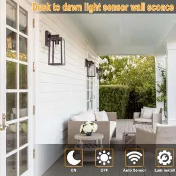 SHINE HAI Dusk to Dawn Outdoor Wall Lantern, Exterior Sensor Light Fixture with E26 Base Socket, Wat...