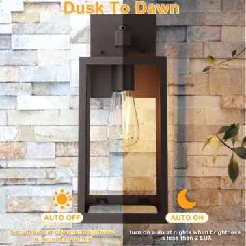 SHINE HAI Dusk to Dawn Outdoor Wall Lantern, Exterior Sensor Light Fixture with E26 Base Socket, Waterproof Wall Mount Sconce with Clear Glass Shade for Garage, Doorway (Dark Chocolate)
