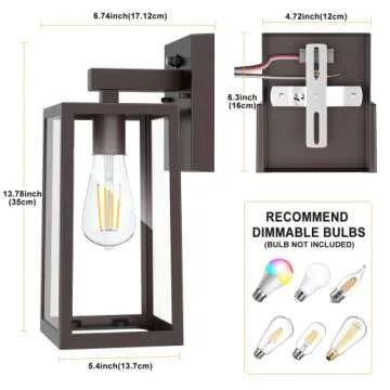 SHINE HAI Dusk to Dawn Outdoor Wall Lantern, Exterior Sensor Light Fixture with E26 Base Socket, Waterproof Wall Mount Sconce with Clear Glass Shade for Garage, Doorway (Dark Chocolate)