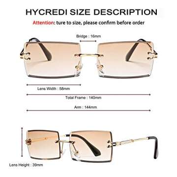 Rectangle Sunglasses for Men/Women Small Rimless Square Shade Eyewear (Tea + White)