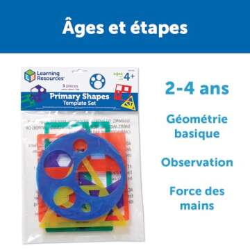 Learning Resources Primary Shapes Template Set - 5 Pieces, Ages 4+ Homeschool and Classroom Supplies, Geometric Shapes, Tracing Helper for Kids