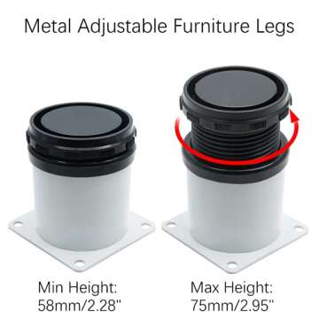 Kyuionty Set of 4 Adjustable Furniture Legs 2.4 Inch, Stainless Steel Furniture Legs Thickened Metal...