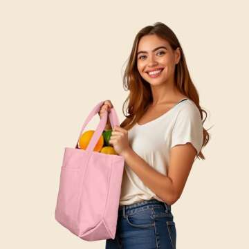 DALIX 20" Solid Color Cotton Canvas Shopping Tote Bag in Light Pink