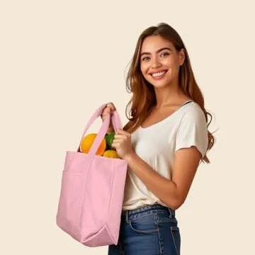 DALIX 20" Solid Color Cotton Canvas Shopping Tote Bag in Light Pink