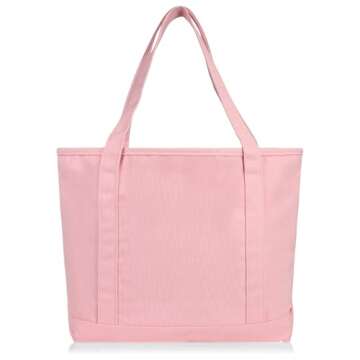 DALIX 20" Solid Color Cotton Canvas Shopping Tote Bag in Light Pink