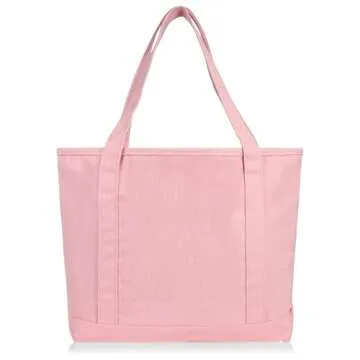 DALIX 20" Solid Color Cotton Canvas Shopping Tote Bag in Light Pink