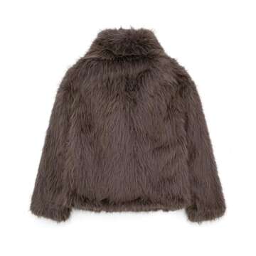 Mtsebmves Women's Cropped Faux Fur Jacket Long Sleeve Button Warm Winter Coats Shaggy Furry Outerwear with Pockets